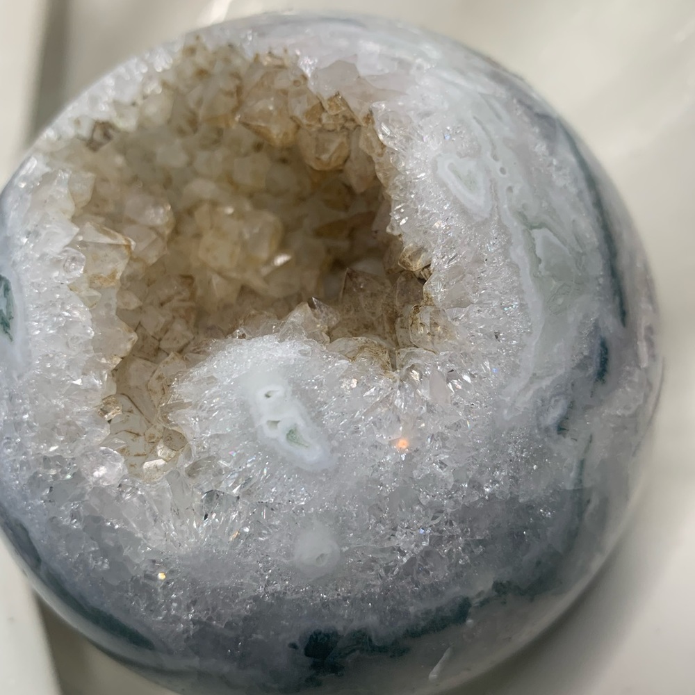 Moss Agate Druzy Sphere with Stand